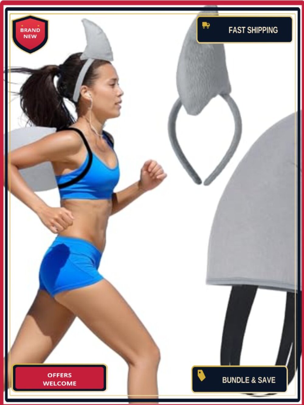 Shark Fin Costume Set Headband Shoulder Strap Accessory for Halloween Cosplay